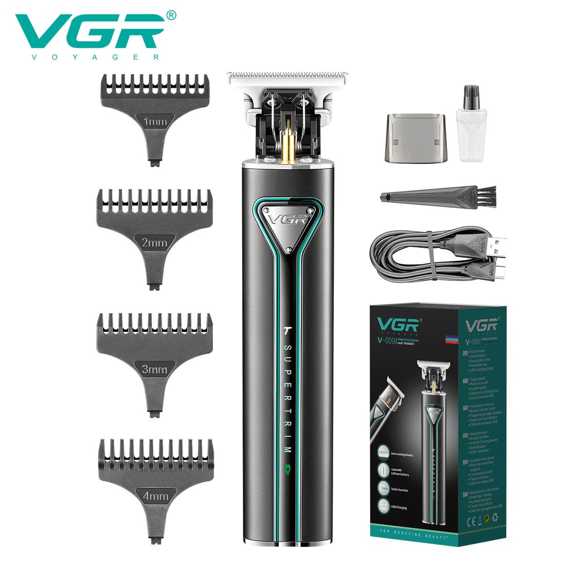 VGR009 Cross-border Hair Clipper Engraving Scissors Retro Pompadour T9 White Engraving Clipper Professional Electric Hair Clipper
