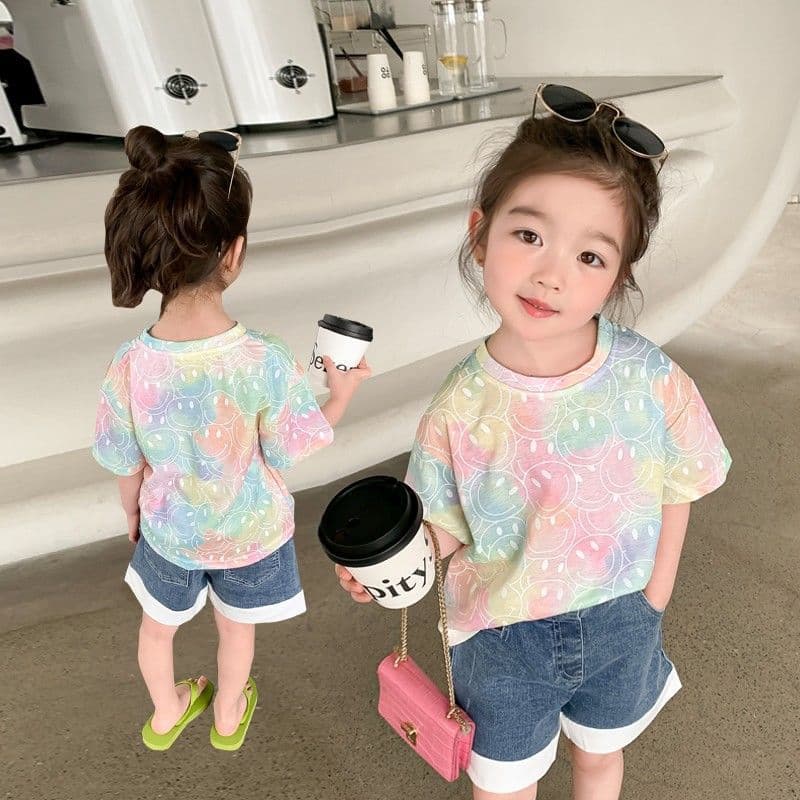 Summer Tie Dye Short Sleeve Family Matching T-Shirts Casual Fashionable Korean Style for Three or Four Family Members