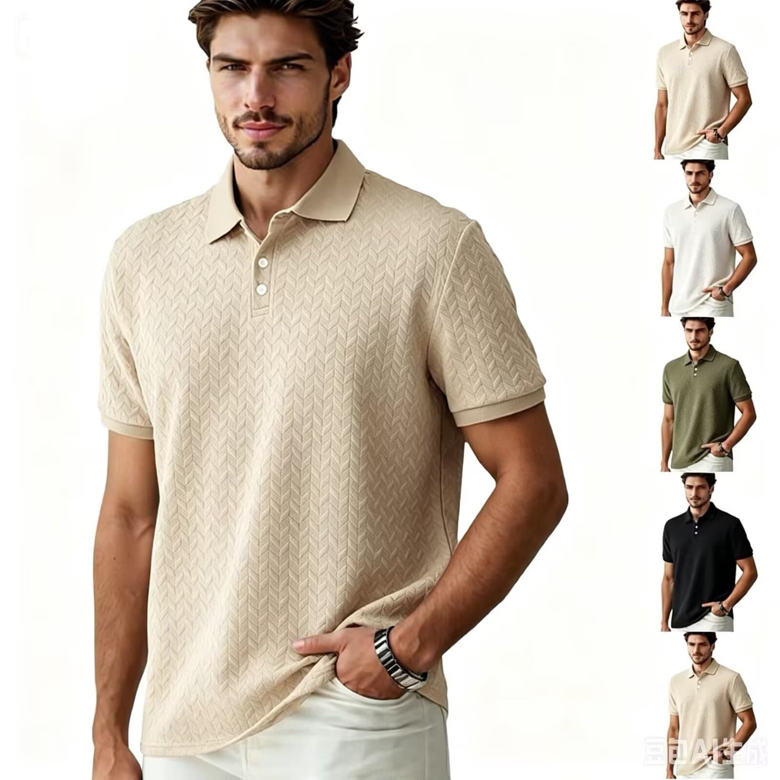 Korean-Style Textured Knit Polo Shirt for Men, Summer Jacquard Turn-Down Collar T-Shirt, Old Money Style, High-End Polo Shirt