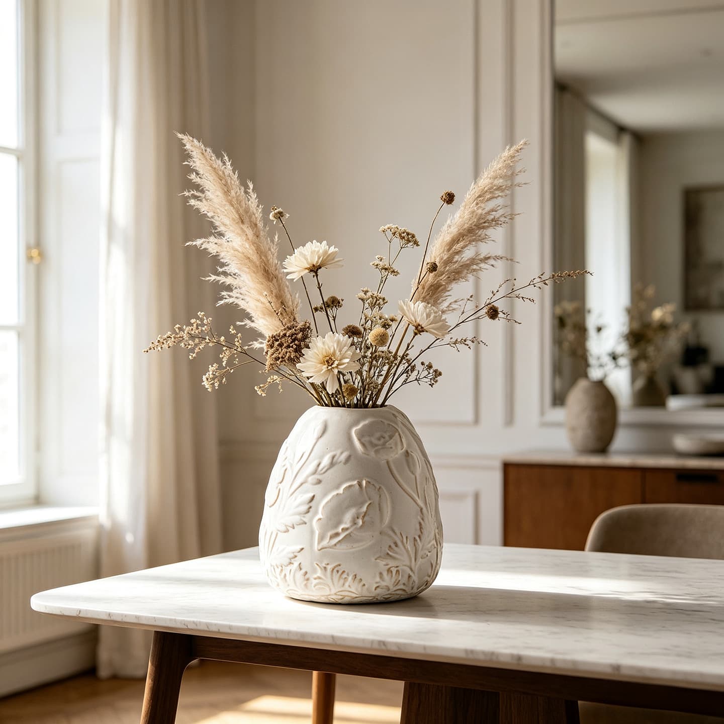 Rustic Elegant Ceramic Vase Decorative Ornament Cream Style Retro Living Room Wine Cabinet TV Cabinet Modern Flower Arrangement