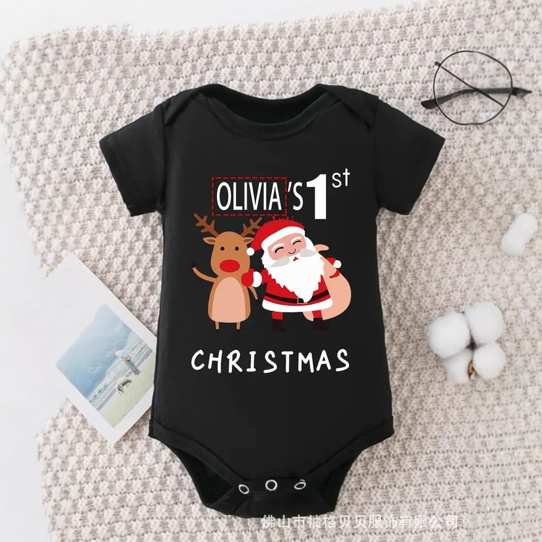 Foreign trade cross-border My First Christmas Cartoon Print Baby Jumpsuit Harness Comfortable Short Sleeve Cute Children's Clothing