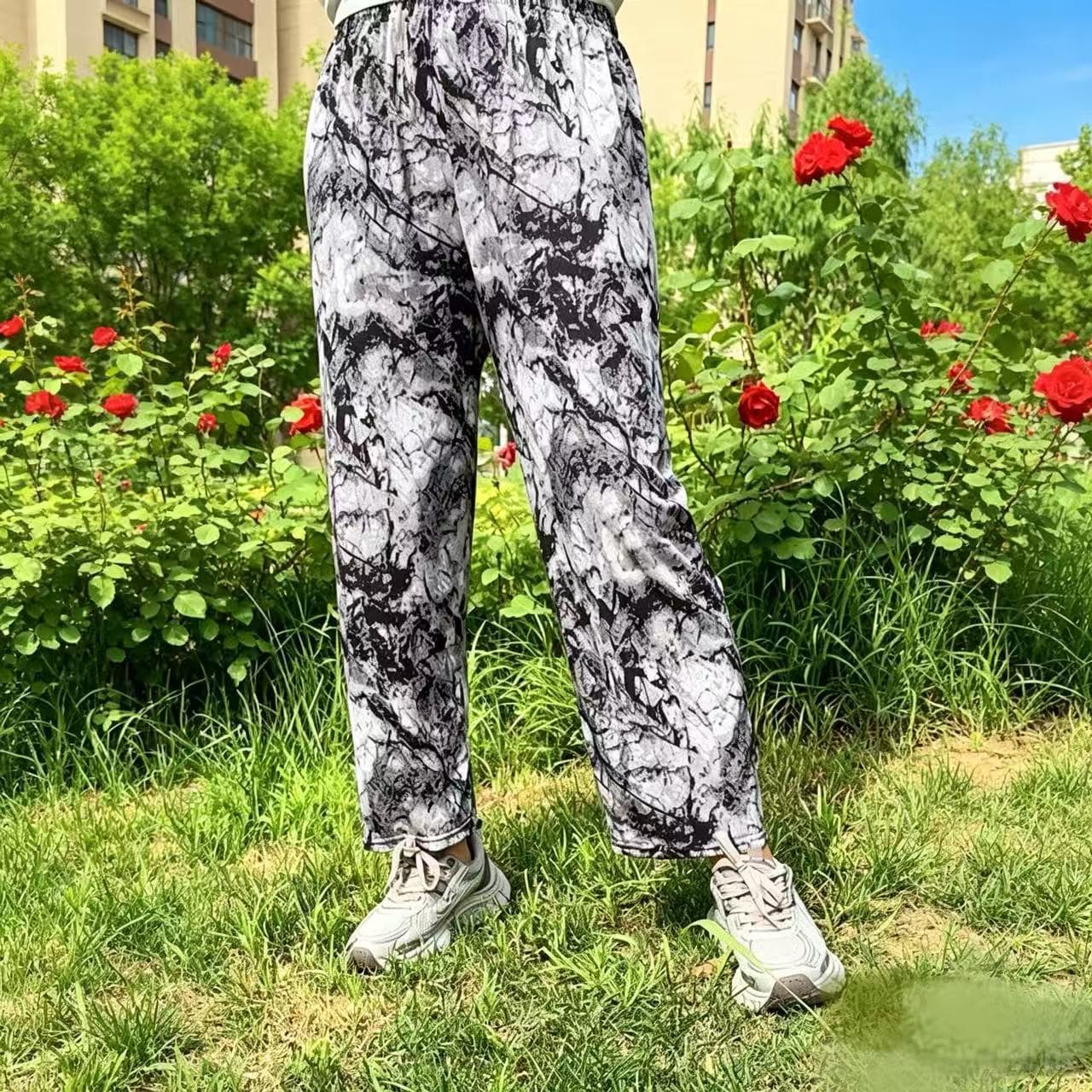 Cross-Border Wholesale Women's Summer Floral Pants, Ice Silk Pants, Nine-Point Straight-Leg Casual Home Pants, Dropshipping with Free Shipping
