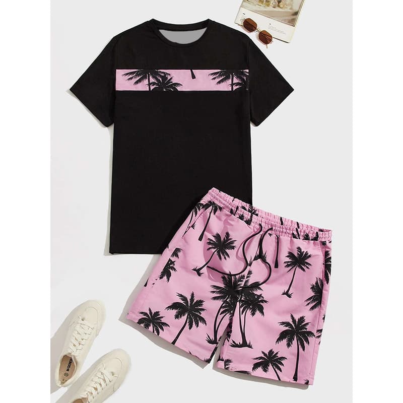 New Sublimation Round Neck Short Sleeve Beach Shorts Hawaii Set Summer Simple Trendy Two-Piece 3D Print