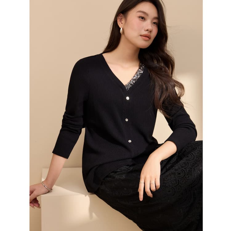 【Designer Sequined Collar Elegant Versatile Slimming T-shirt】Xianlixiu Plus-size Women's Curvy Girls 2025 Spring New