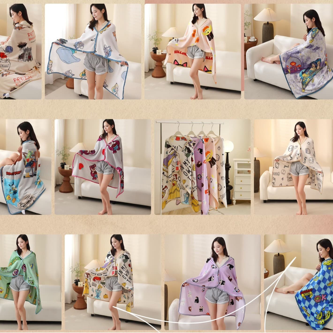 Disney cartoon shawl-style blanket, leisure travel flannel multi-functional throw, kindergarten air-conditioner nap blanket