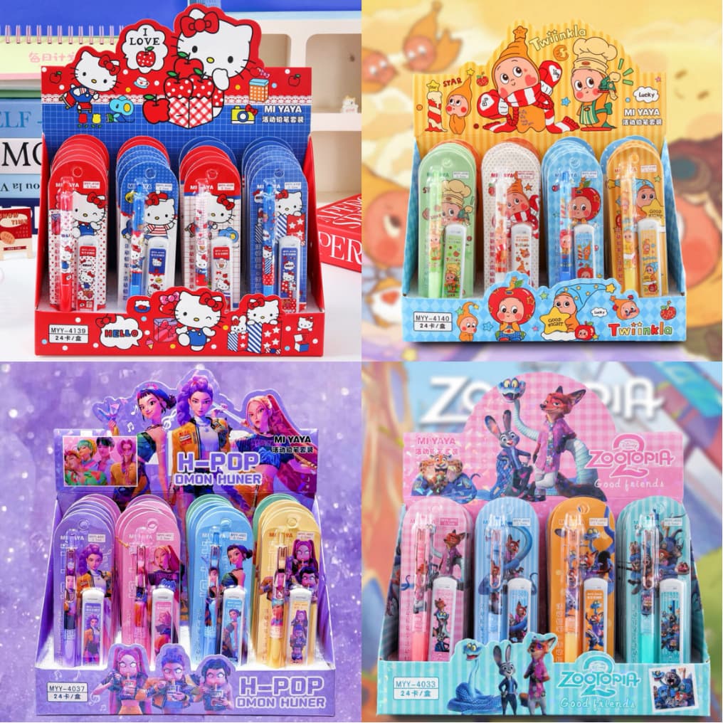 Cartoon Mechanical Pencil Set - Hello Kitty, Star Man, Break-Resistant Lead, for Grades 1-2