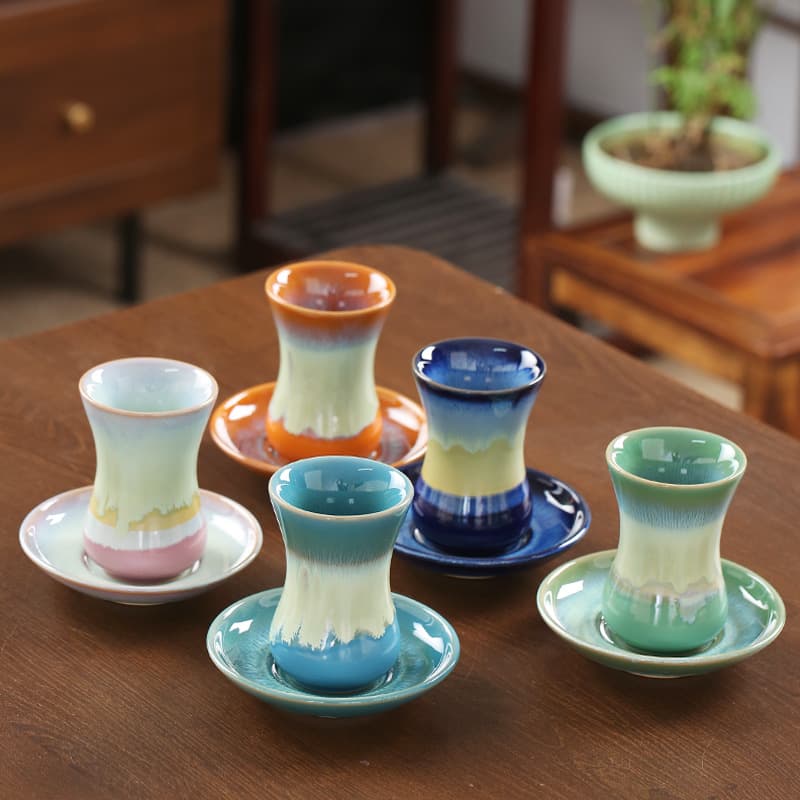 Middle Eastern Arabic coffee cup, ceramic cup, saucer, kiln-glazed, exquisite slim-waisted Turkish hot drink black tea cup