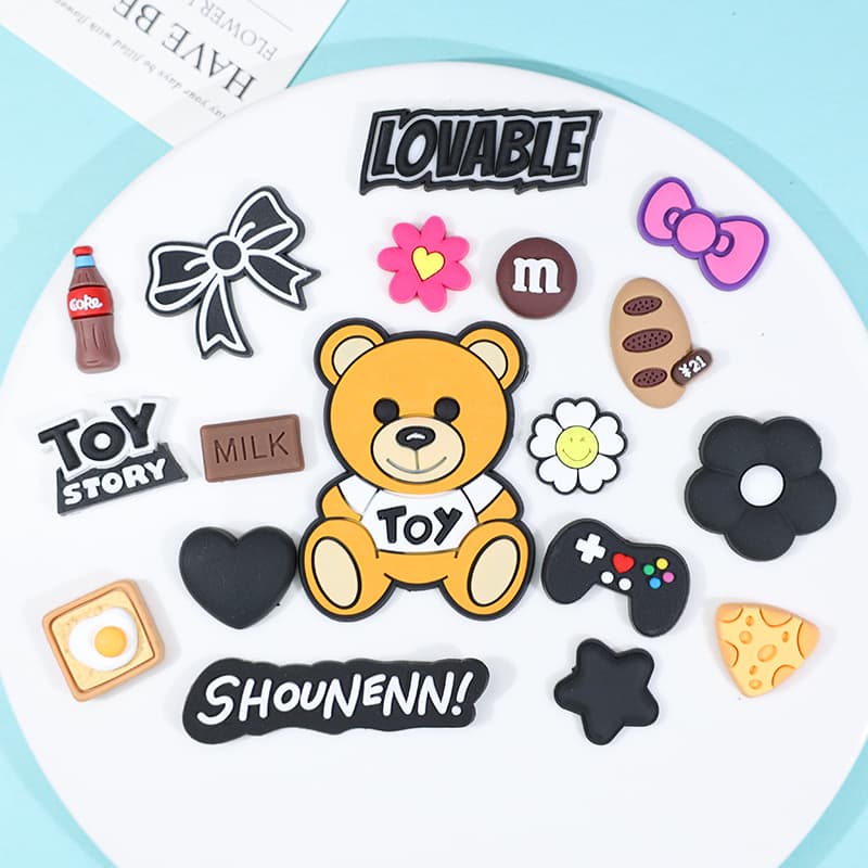 New Cute TOY Brown Bear Combination Children's Hair Clip Croc Shoe Decoration DIY Accessories PVC Soft Rubber