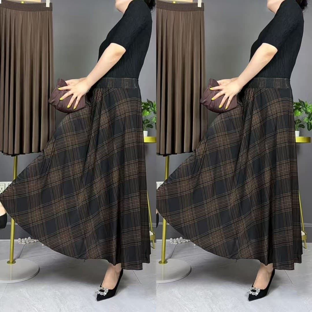 Floral Pleated Long Skirt with Draped High Waist, Elastic Waist Semi-Skirt for Women, 2026 Summer New Style Casual Skirt