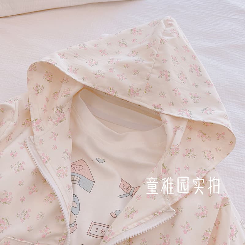 2025 New Year Spring Girls Coat White Floral Hooded Jacket Baby Girls Trendy Stylish Outerwear
