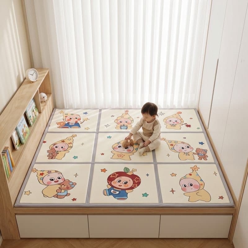 Cartoon Folding Floor Mat Tatami Mat Thickened Cool Mat Living Room Summer Baby Crawling Mat Puzzle Carpet