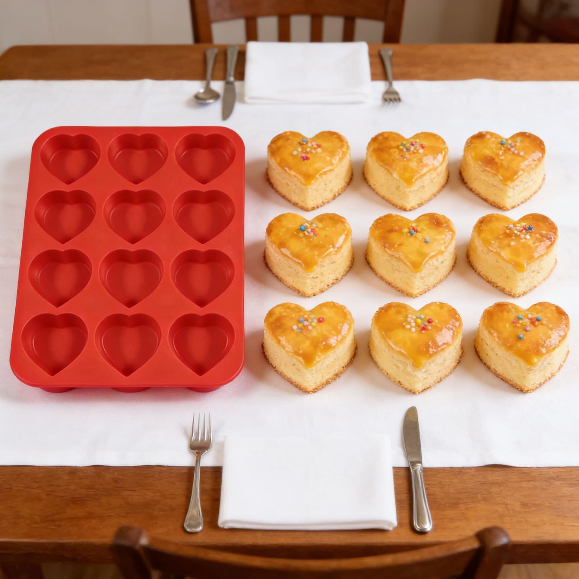12-Cavity Heart Silicone Cake Mold Non-Stick Food Grade Creative DIY Home Baking Tool Small Cake Mold