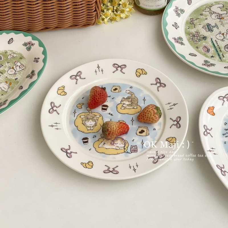 Exquisite cute cake plate, lovely breakfast plate, cartoon plate, ceramic oval plate, dessert plate