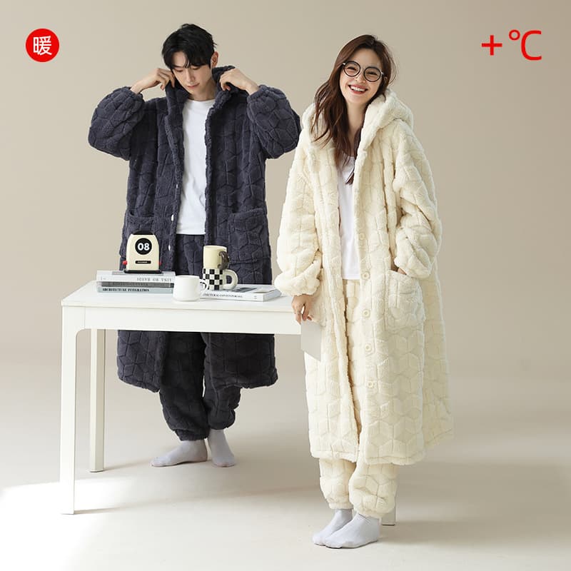 [Warm Imperial Concubine Velvet] Autumn and Winter Couple Pajamas Women's Coral Velvet Robe Warm Coat Home Clothes Suit