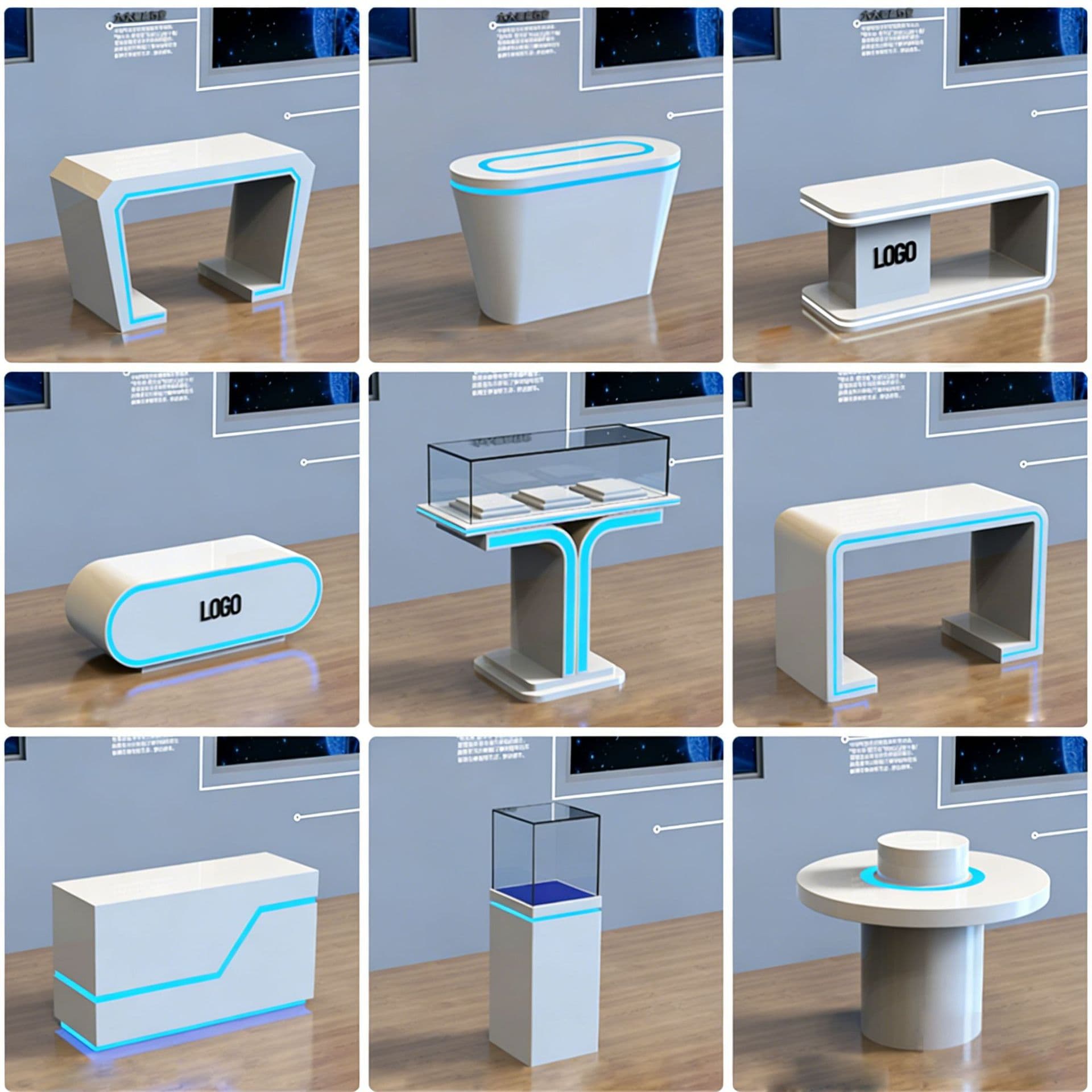 Painted special-shaped booth display cabinet technology company products island display table display table exhibition hall exhibition display cabinet