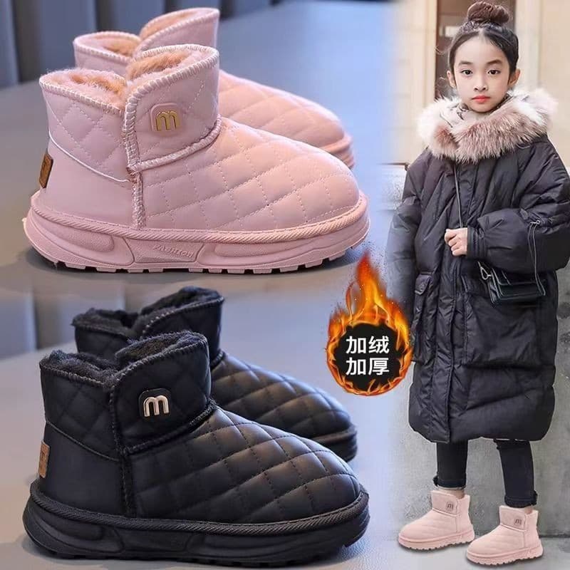 Fleece-Lined Girls' Snow Boots 2025 Winter New Children's Thickened Waterproof Big Cotton Ankle Boots Anti-Slip Boys' Cotton Shoes