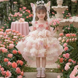 Girls Summer Princess Floral Fairy Mesh Dress Multi-Layer Cake Tutu Skirt High-End Birthday Gown LOLI