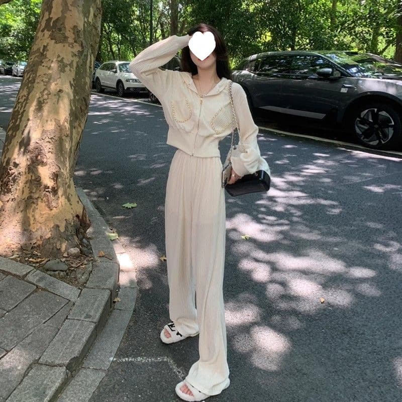 Women's Casual Sportswear Set Fall 2025 New Fashion Loose Cardigan Hoodie Jacket High-Waist Long Pants Two-Piece Set