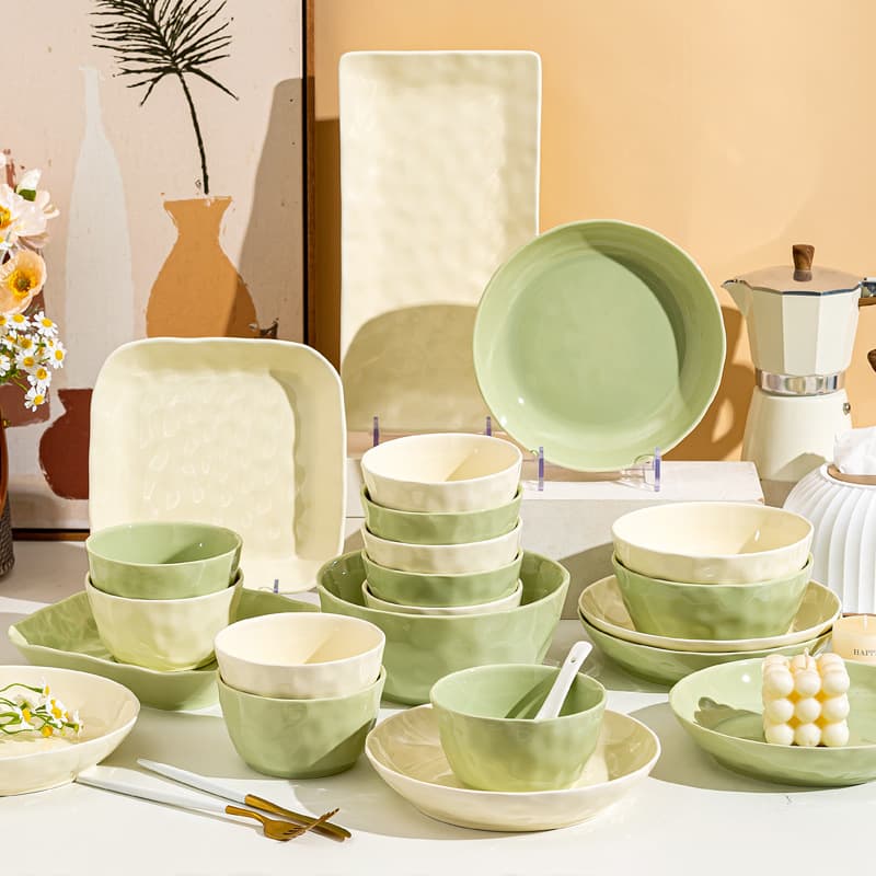 Cream Style Ceramic Bowl Set 2024 New High Gloss Underglaze Color Dinnerware Noodle Bowl Soup Bowl Housewarming Gift Set