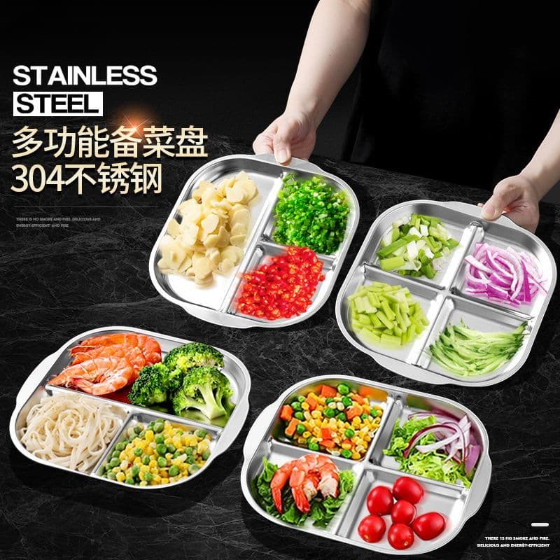 304 Stainless Steel Compartmented Meal Prep Plate, Food-Grade Portion Control Dish for Wholesale
