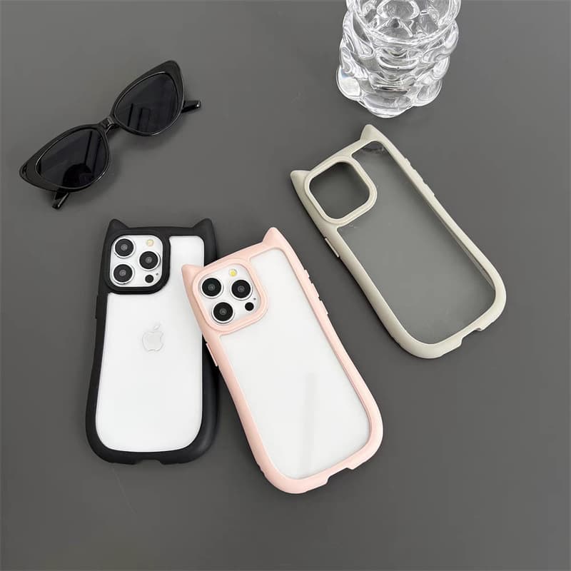 Simple transparent cat ears suitable for Apple 17pro mobile phone case iphone16pro creative 15pro niche 14