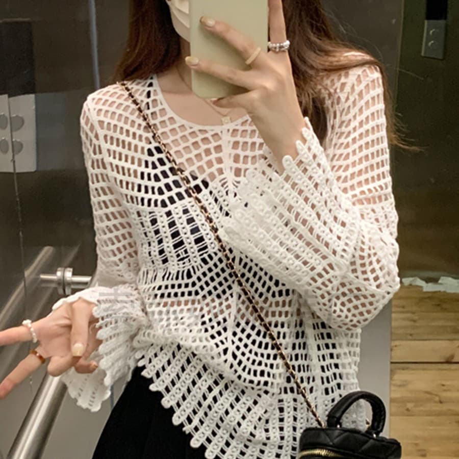 Korean Style Cutout Batwing Sleeve V-Neck Knit Top for Women, Summer New Loose Fit Plus Size Cardigan Blouse