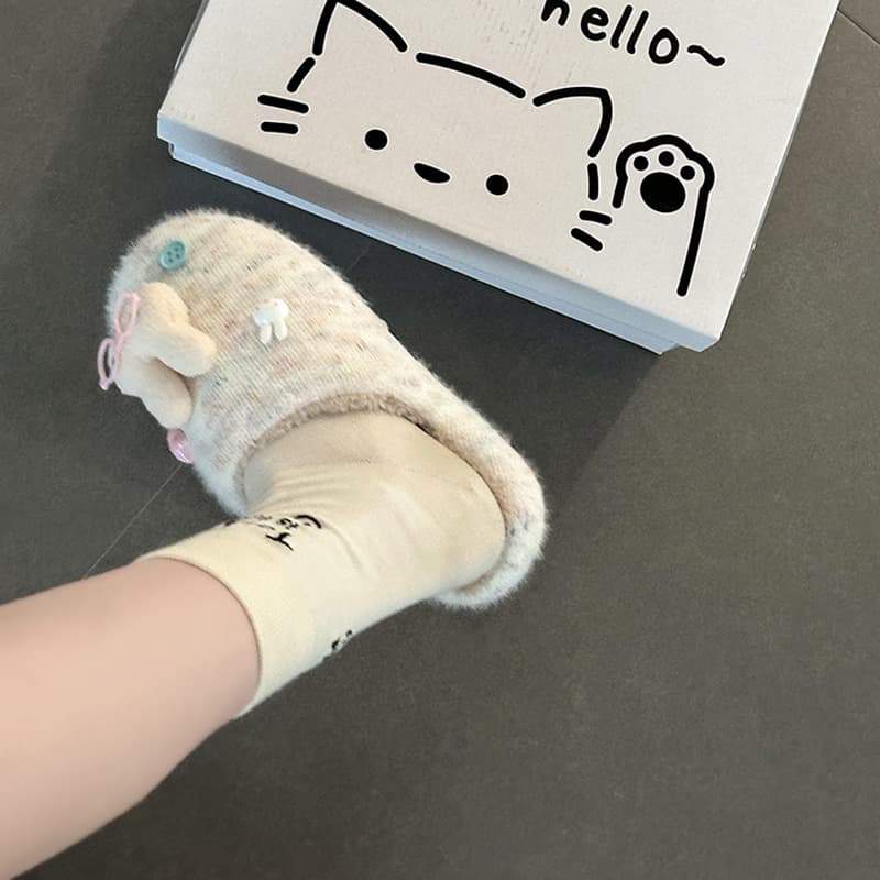 Piao Hong Versatile Cute Cartoon Miffy Rabbit Thick Sole Slippers Women's Outdoor 2025 New Autumn/Winter Knitted Slippers