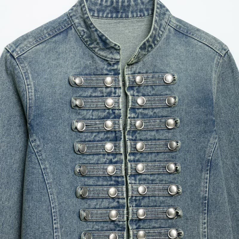 Retro Women's 2026 Summer New Arrival Fashion Button-Trimmed Round Neck Fitted Denim Jacket for Women 0695074