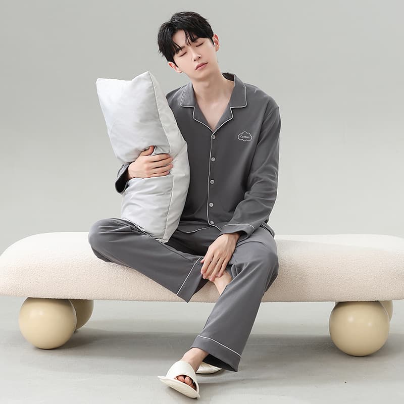 Men's Cotton Long-Sleeve Pajama Set Spring/Autumn 2025 New Casual Homewear Wear-Out Style
