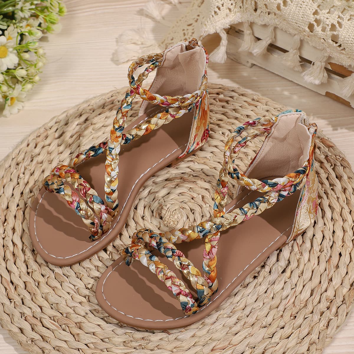 New Style Girls Sandals Ethnic Casual Baby Shoes Children Woven Beach Sandals Wholesale Breathable Sandals Drop Shipping