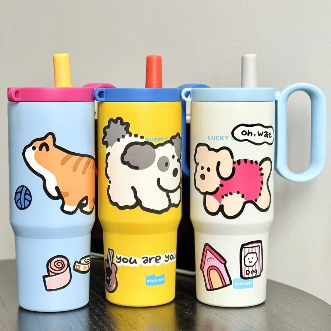 Light luxury twilight thermos cup large capacity water cup 316 stainless steel straw cup car ice cup high-end cup