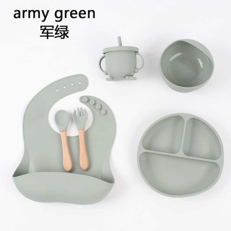 Cross-border Kids Silicone Dinnerware Set, 6-Piece Baby Feeding Bowl and Spoon Set with Silicone Plate
