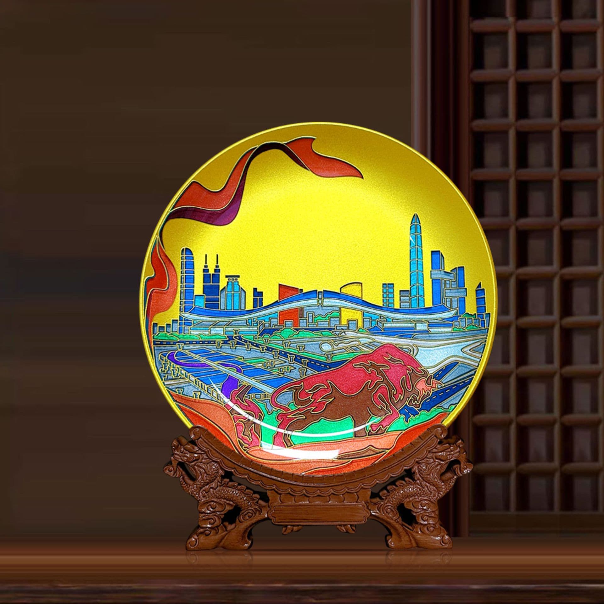 Baifu Ten-Year-Old Shop Crafted Shenzhen Featured Scenic Spots City Landmark Crystallized Glass Display Plate Craft