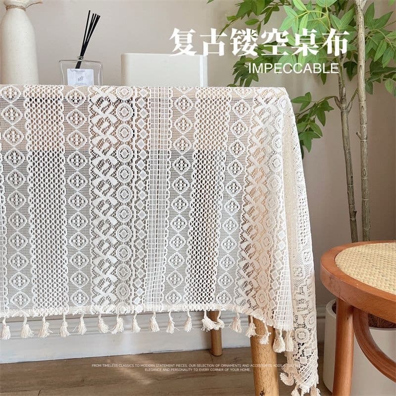 French Cream Vintage Lace Tablecloth Crochet Hollow Fabric Coffee Table Balcony Sideboard Garden Table Cover Wholesale