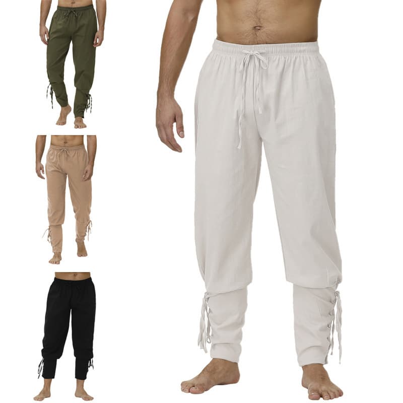 Medieval Performance Lace-up Tapered Pants Renaissance Style Stage Drama Costume Long Pants Solid Color Men's Pants