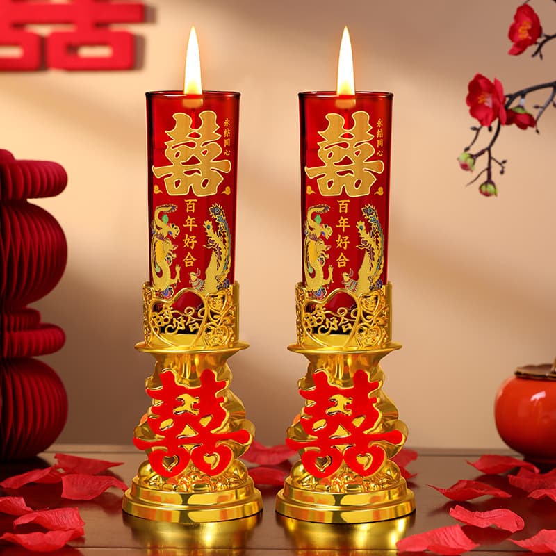 Wedding dragon and phoenix candles, a pair of happy candles, wedding room decoration, red wedding candles, bridal chamber flowers and candles, wedding supplies