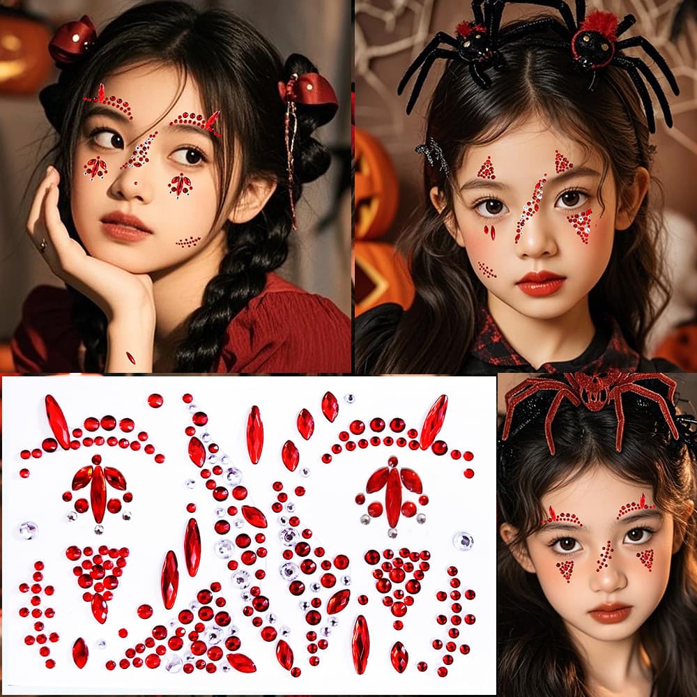 Children's Cute Cabinet Halloween Face Sticker Rhinestone Red Black Eye Makeup Wound Scar Cosplay Stage Eye