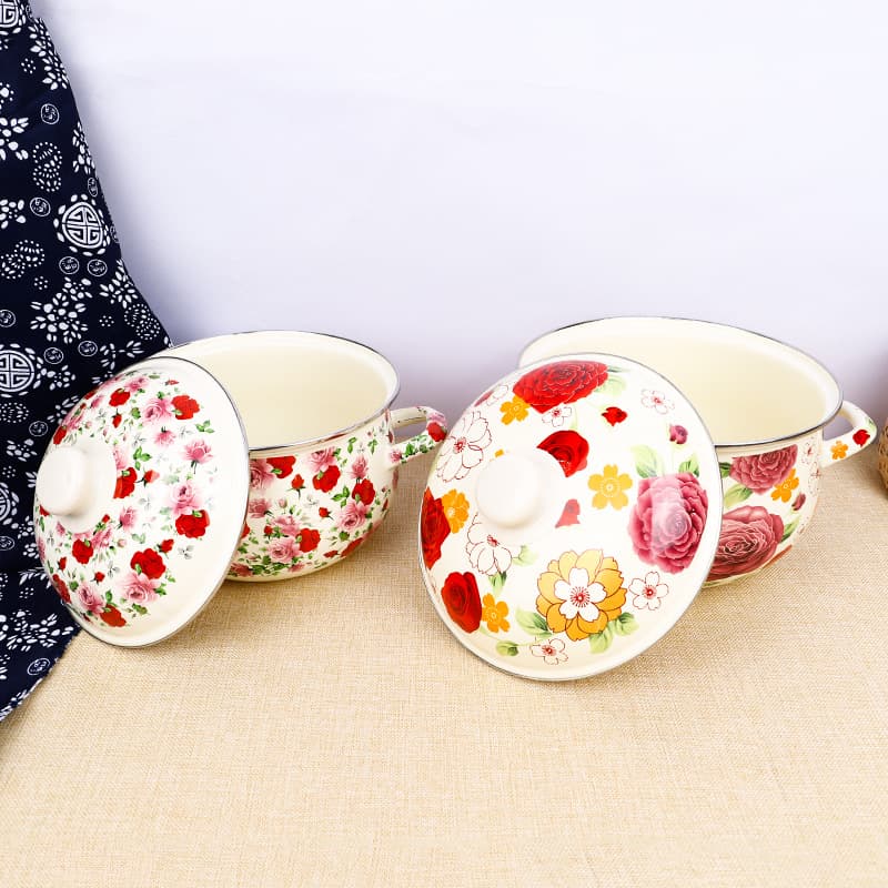 Enamel pot, enamel fat pot, persimmon-shaped pot, enamel pot with lid, enamel thickened soup pot, enamel steamer, thickened soup pot