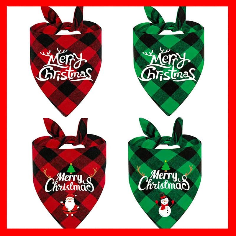 Cross-border Christmas pet triangular bandana plaid dog and cat drool bibs printed pet scarves, custom designs available