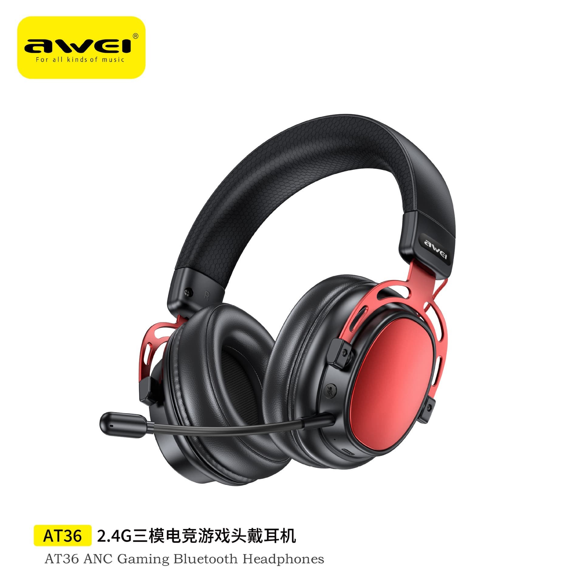AT36 Awei Gaming Over-Ear Headphones 2026 New Model, Tri-Mode Esports, Low Latency, Wired and Bluetooth