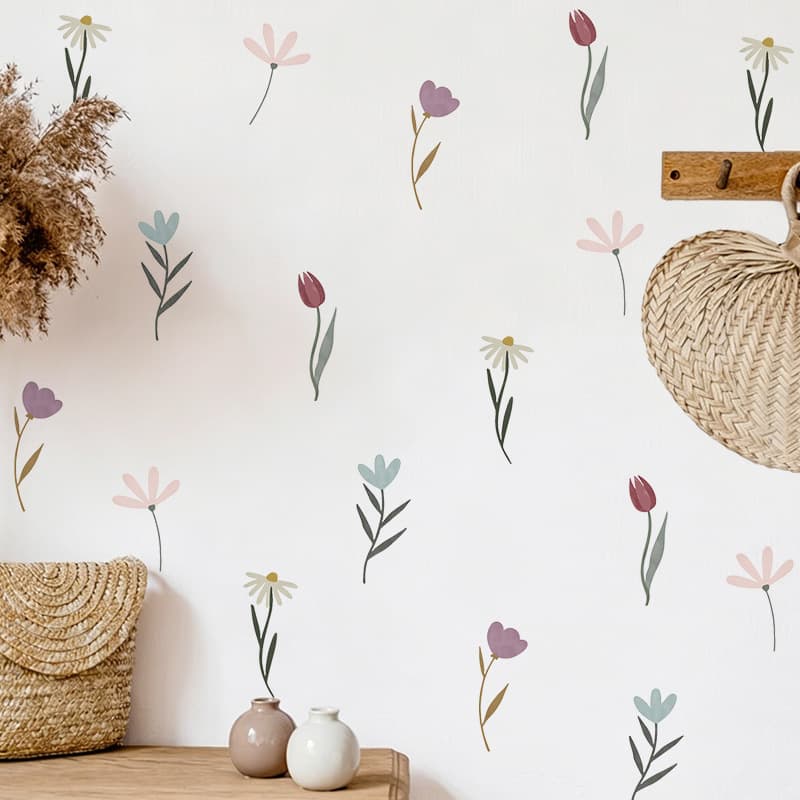 Boho floral wall stickers watercolor flowers self-adhesive pvc stickers girls bedroom living room wall decoration