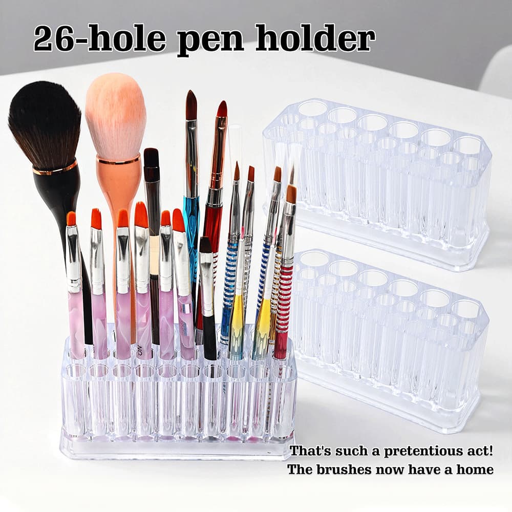 26-Hole Nail Art Tool Storage Pen Holder High-Transparency Acrylic Makeup Brush Storage Barrel Desktop Organizer Display Stand