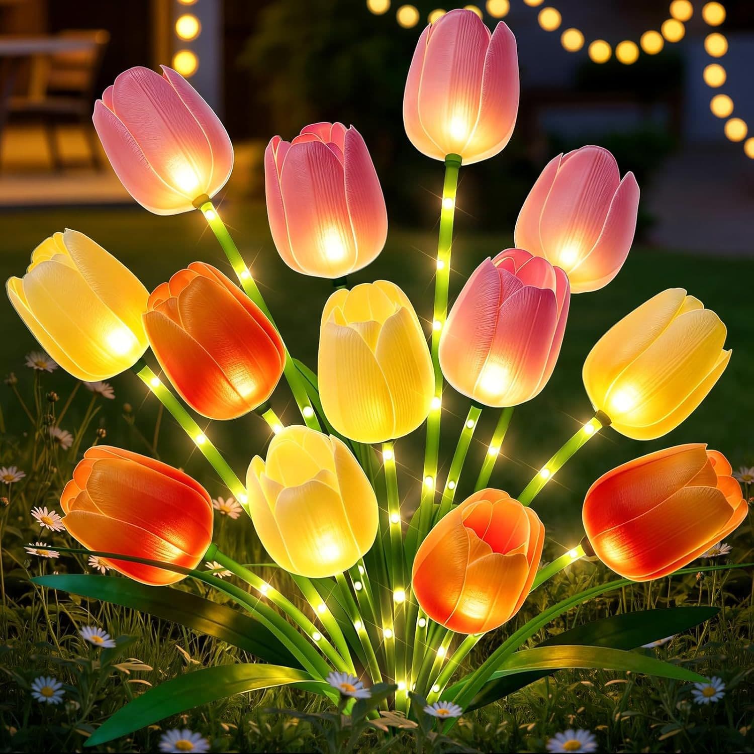 Cross-border Solar Lawn Light LED Artificial Tulip Flower Light Outdoor Garden Lawn Ground Plug Light Waterproof Light
