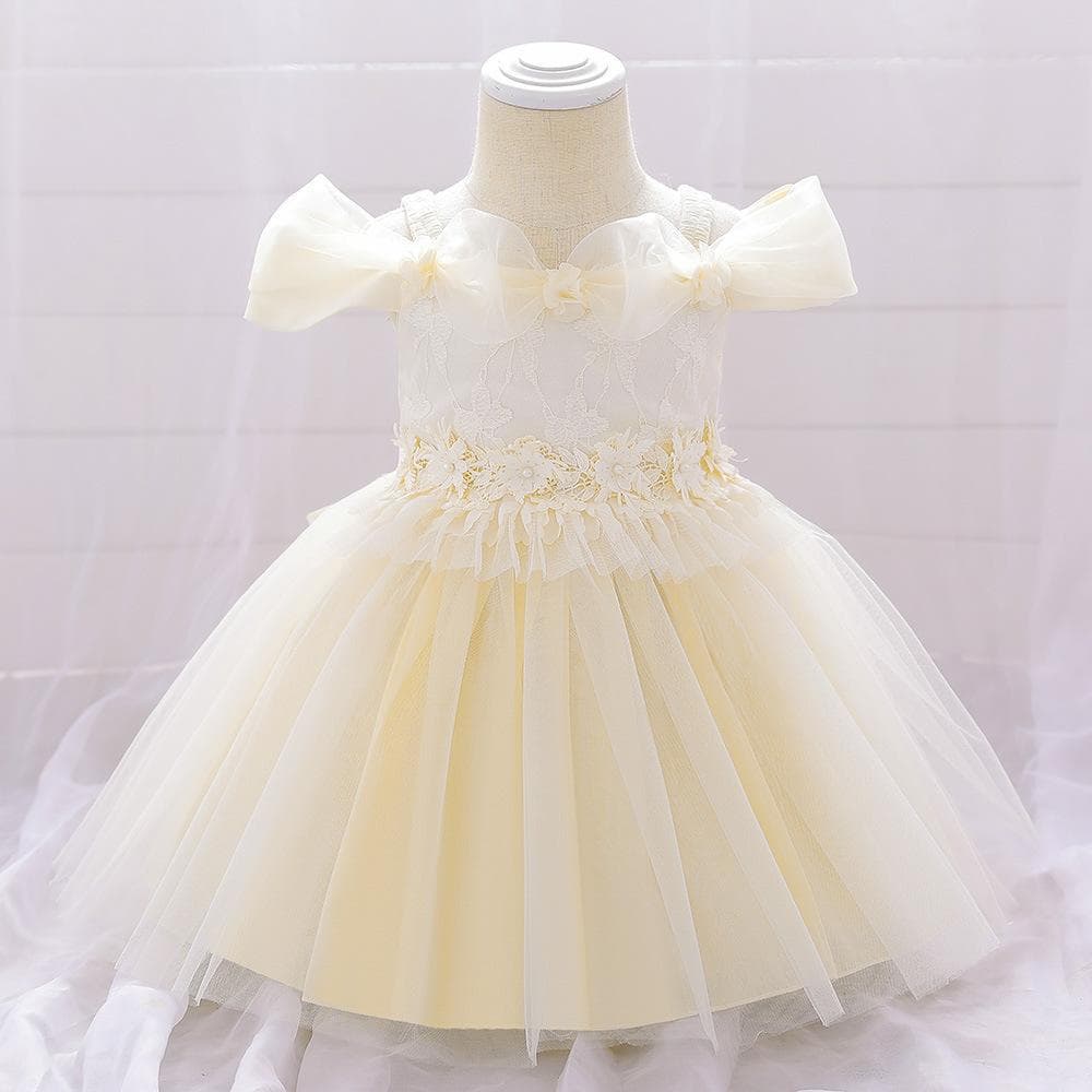 Baby Girl's One-Shoulder Princess Dress with Bubble Sleeves for Full-Moon Ceremony And Christening Cute Fairy Tale Style Outfit
