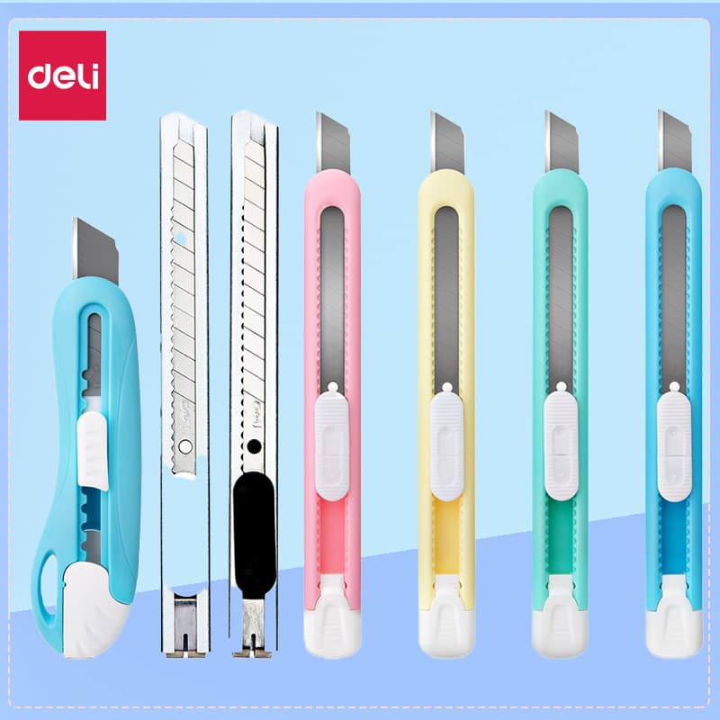 Deli Small Utility Knife Colorful Paper Cutter Craft Knife Shaped Small Knife Portable Safe Automatic Small Knife Box Opener
