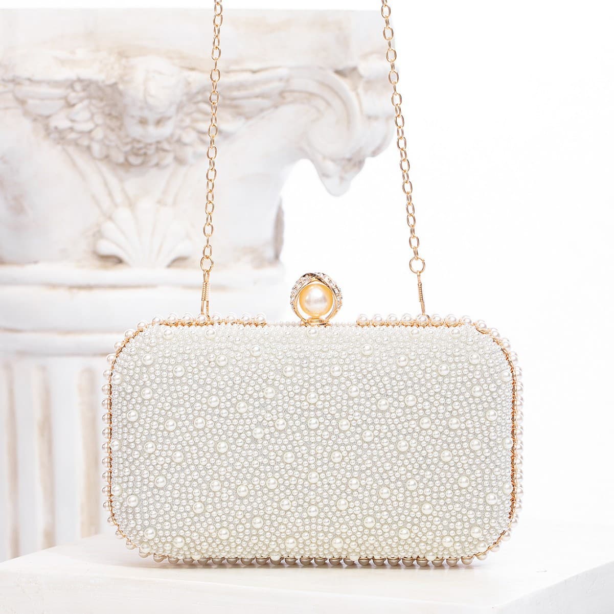 2025 Handmade Pearl Square Clutch Evening Bag for Gowns, Banquet Chain Bag, Dinner Bag, Handheld & Crossbody Bag