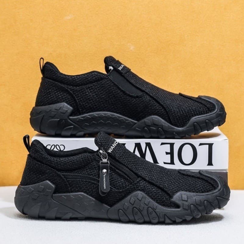 Cross-border Fabric Men's Shoes, Breathable Side Zipper Skate Shoes, Fashionable and Versatile Sports Shoes, Simple Men's Casual Running Shoes