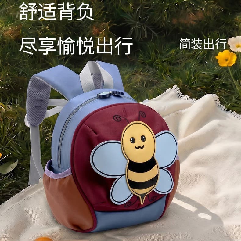 Cross-border Kindergarten Backpack for Girls New Cartoon Print Boys Backpack Weight-Reducing Bee Butterfly Cute Double-Shoulder Bag