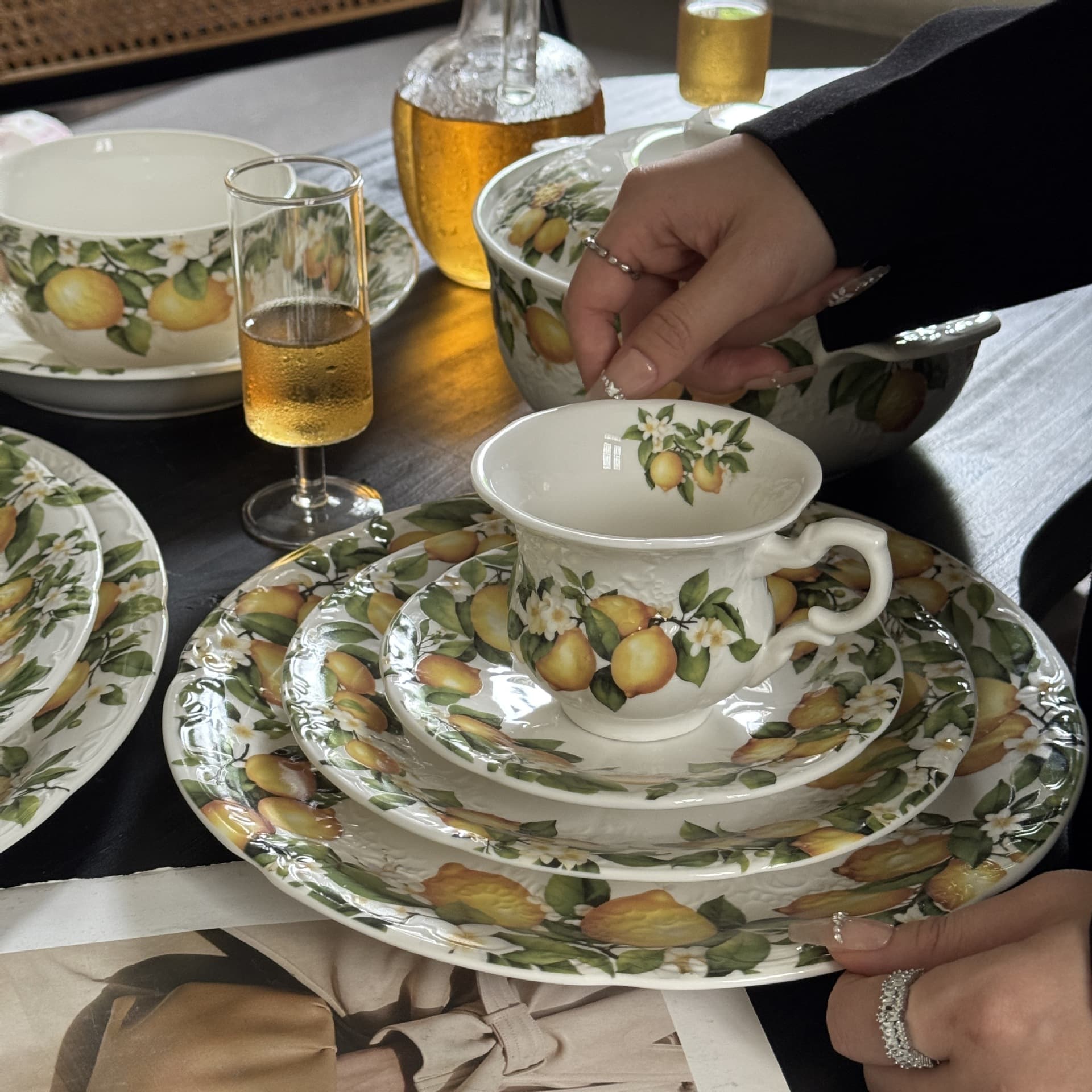 2026 French Embossed Summer Fresh Lemon Estate Ceramic Coffee Cup Saucer Plate Bowl Cup Soup Bowl Vintage Series