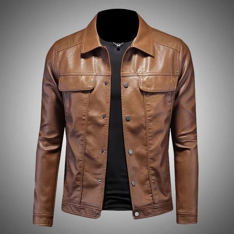 High-end, simple, casual leather jacket, men's short, stylish, slim fit, versatile, spring and autumn style motorcycle leather jacket, in stock.